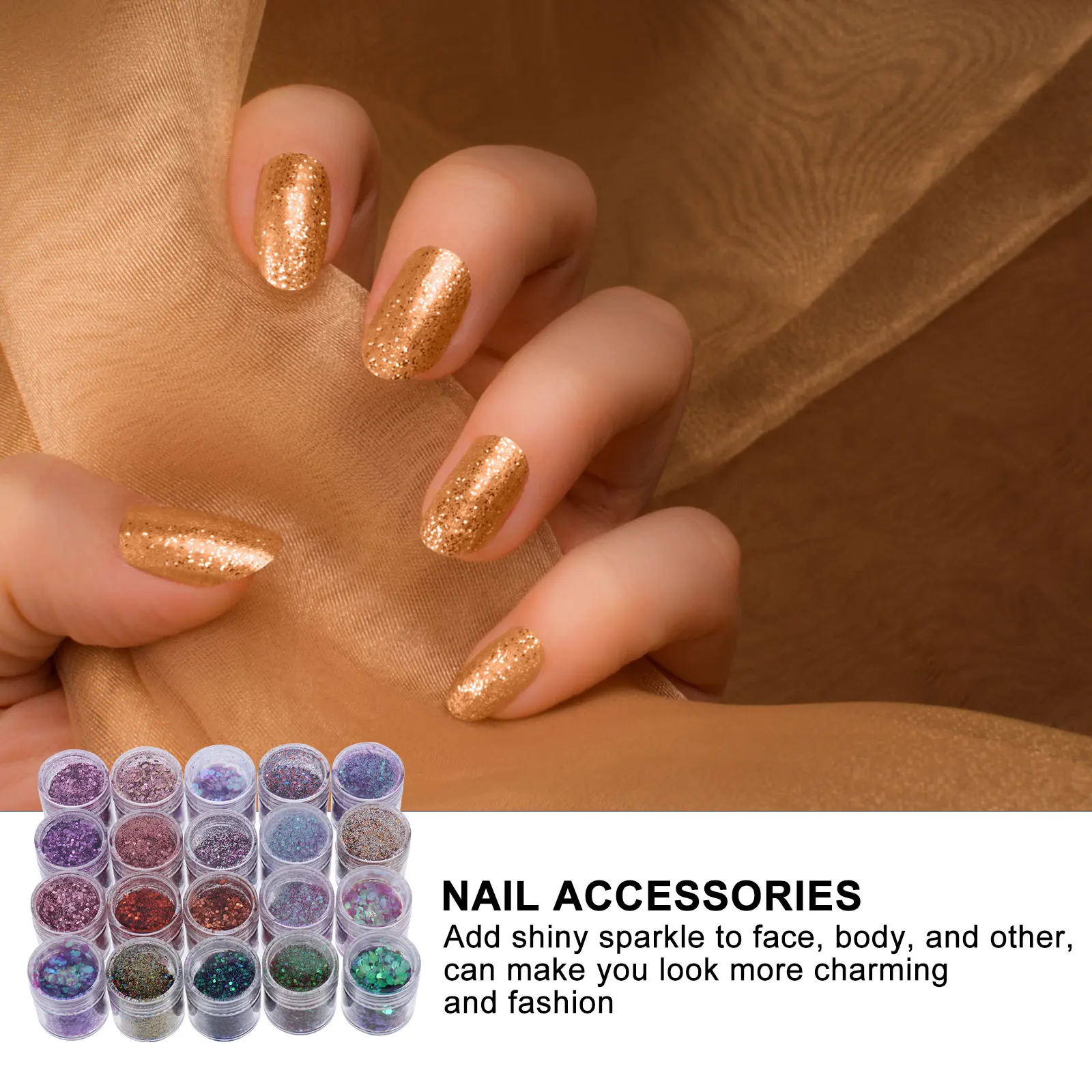 

20pcs Glitter Set Nail Sequins Powder Elegant Decorations Home Cellphone Case Cards Body Art Christmas Weddings Parties