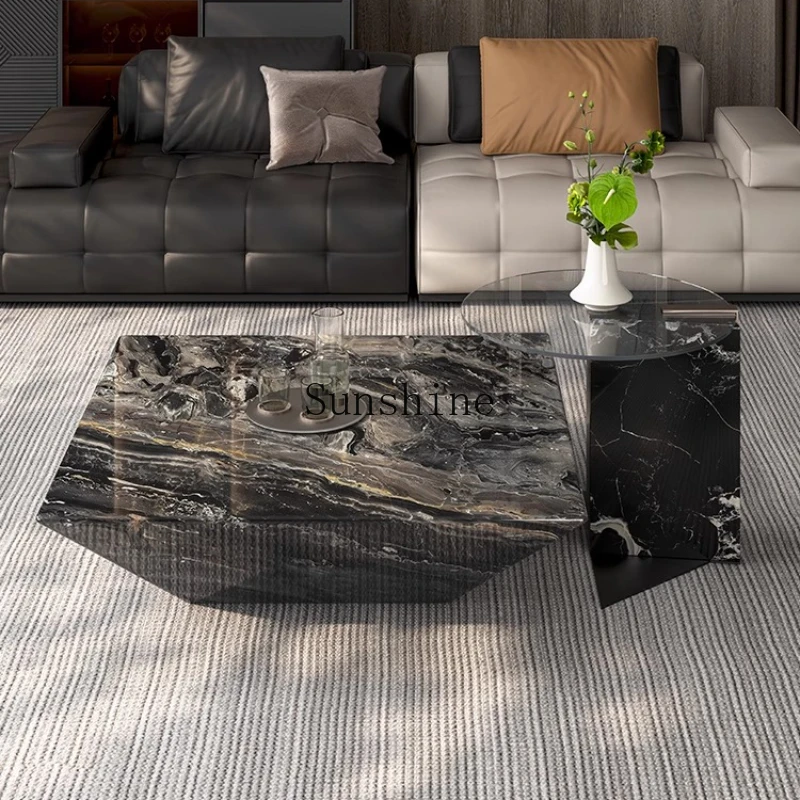

High-end living room household natural marble coffee table combination
