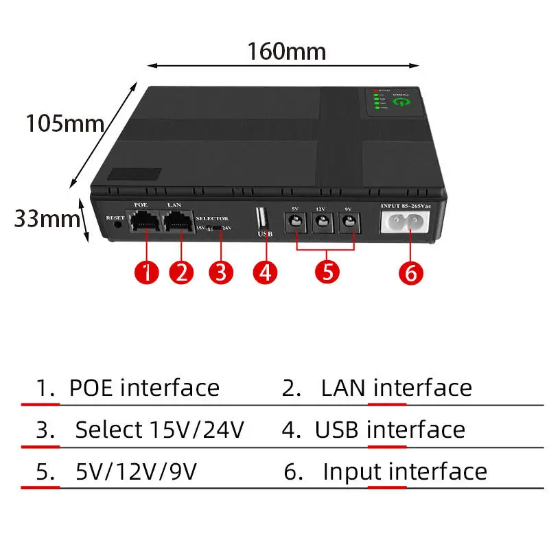 스마트 배터리 미니 DC 업 백업 보조배터리, 와이파이 라우터 모니터 모뎀용 전원 공급 장치, 5V, 9V, 12V, 24V, 10400mah