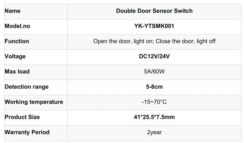 DC12V-24V 5A 60W Infrarot-Näherungssensor Doppeltür-Sensorschalter Geeignet für Schrankbeleuchtung – Detail 2
