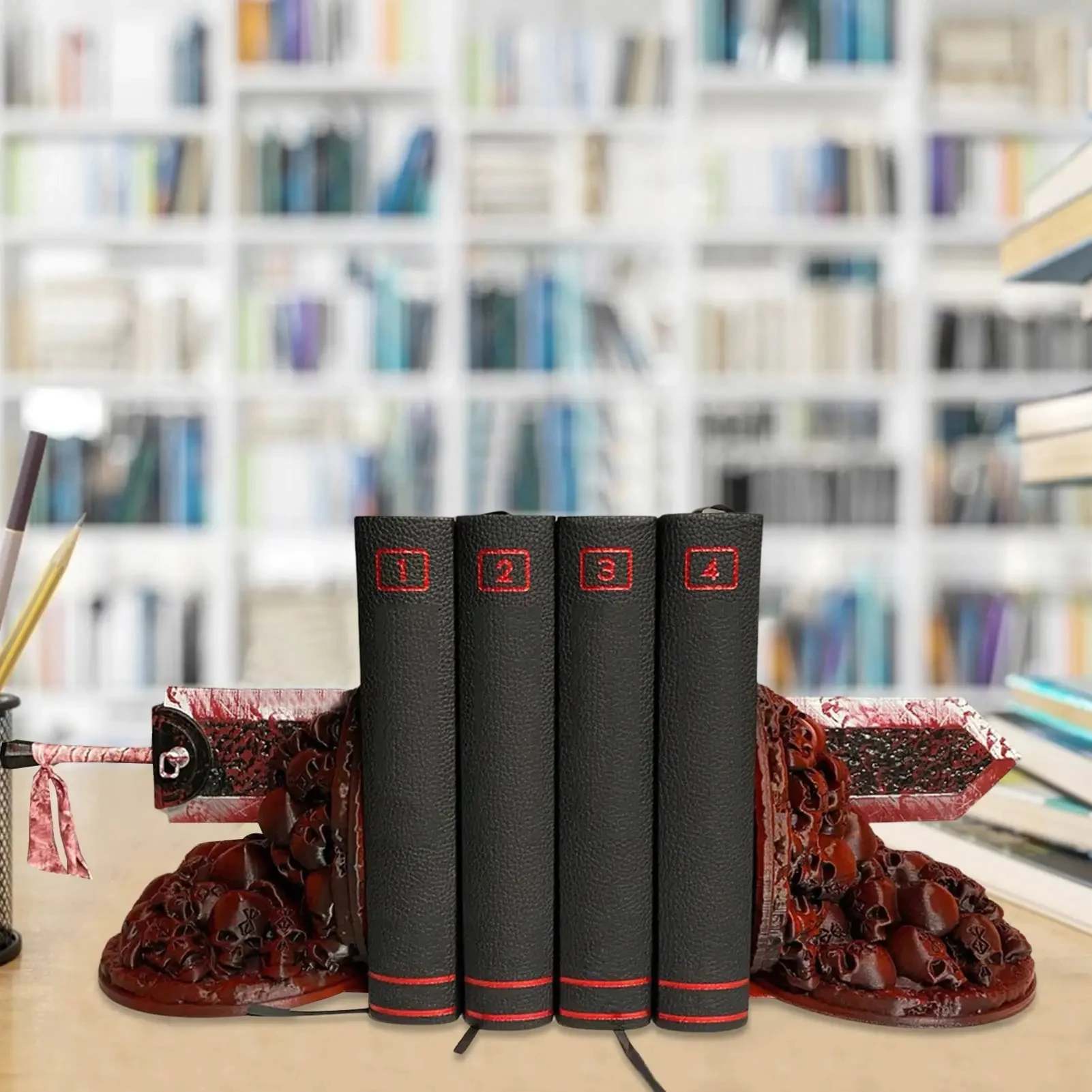 Berserk Bookends Fine Engraved Resin Book Stopper Dragon Slaying Knife Bookshelf, Resin Non-Slip Suitable for Reading Desk Decor