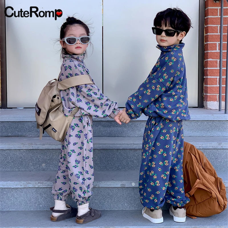 Brother Sister Sibling look Autumn Boy Girl clothes set Korean Casual Standing Neck Zipper Cardigan Set family matching outfits