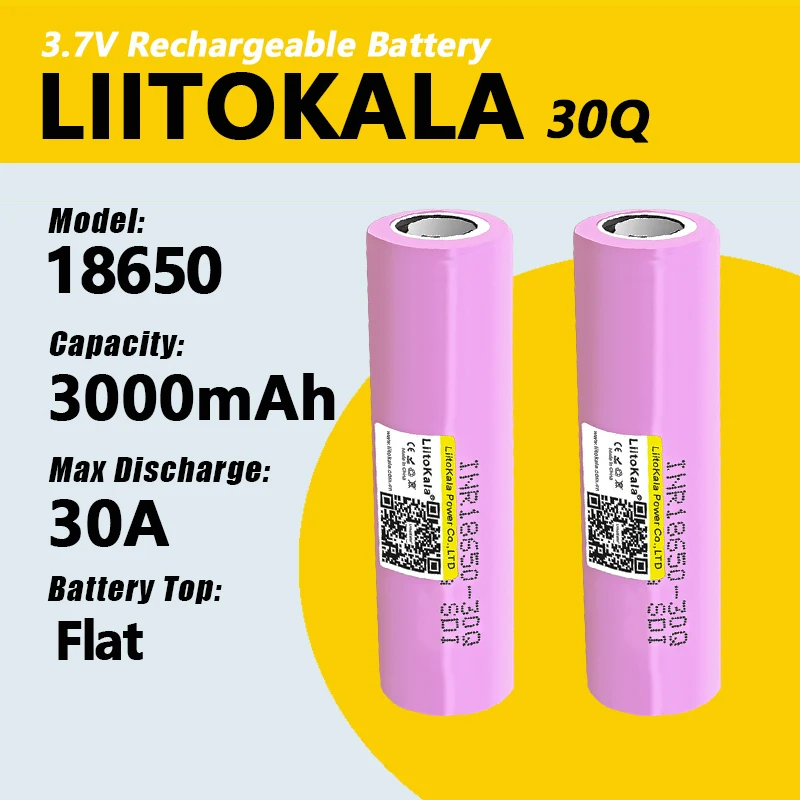 LiitoKala 100% original New for  INR 18650 battery 3.7V 3000mAh INR18650 30Q li-ion Rechargeable Batteries