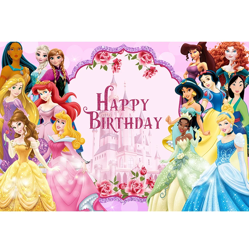 Disney Princesses Photography Backdrop for Girls Baby Shower Birthday Party Decor Fairy Table Kids Dessert Table Banner Supplier