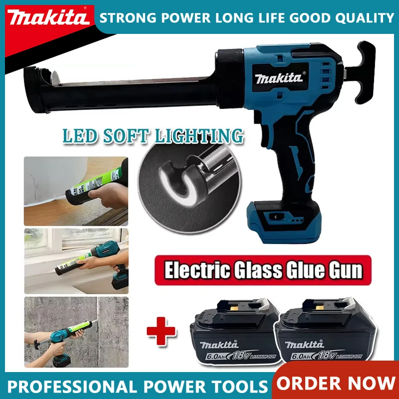 Pistola de pegamento de vidrio eléctrica Makita, herramienta selladora de sellado de pegamento adhesivo de vidrio y cemento, pistola de costura de llenado de ventanas y puertas de vidrio inalámbrica
