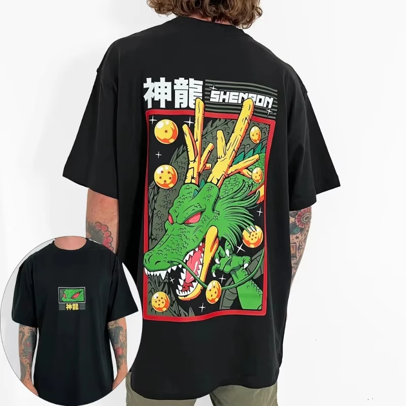 Bandai Genuino 2026 Nuovo Dragon Ball Z Summon Dragon Anime Stampato di Grandi Dimensioni da Uomo Girocollo Outdoor Top Manica Corta