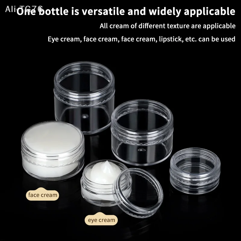 Assorted Sizes (3g 5g 10g 15g 20g) Empty Cosmetic Cream Jars Clear Plastic Containers for Eyeshadow Glitter Lip Balm Makeup Samp