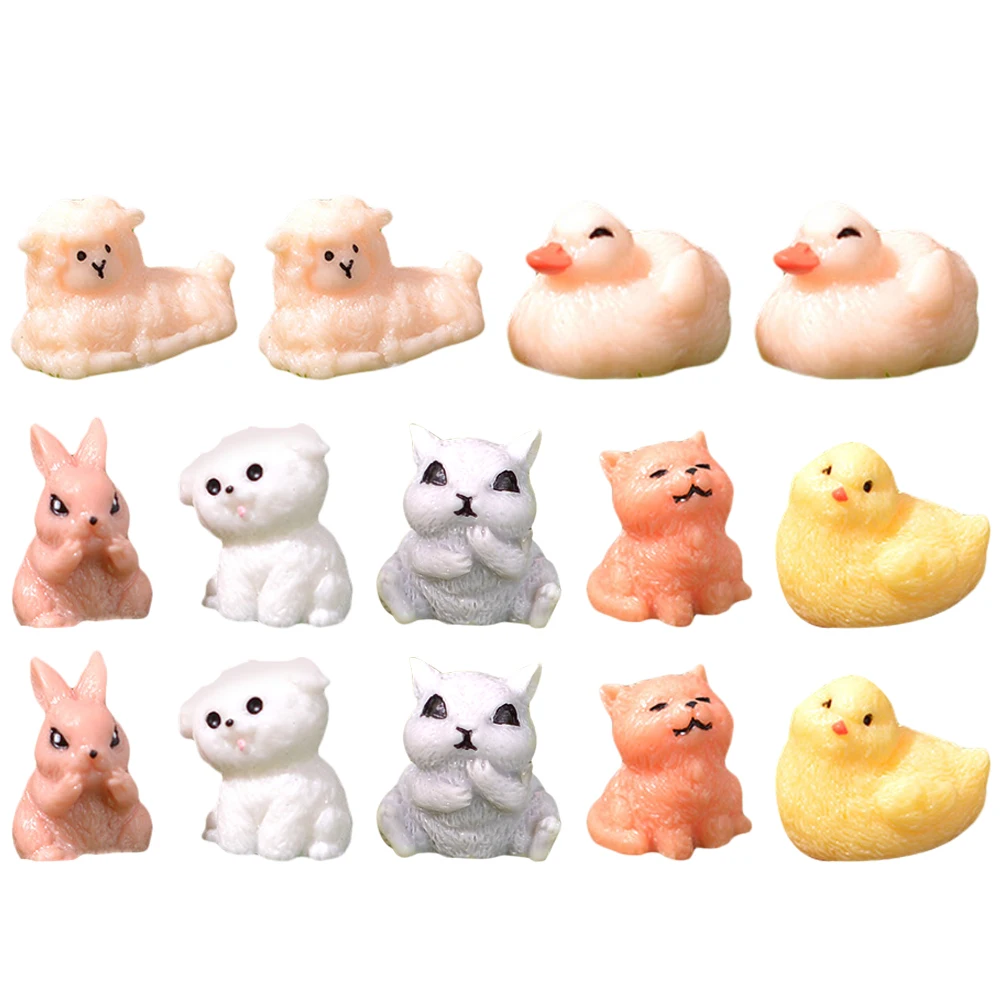 

14pcs Mini Animal Ornaments Resin Figurines Cute Miniature Decorations for Dollhouse Garden Micro Landscape Tiny Statues
