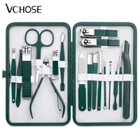 Stainless Steel Nail Clipper Set Grooming Tool Set With Portable Case Manicure Art Tool Green Nails Cut
