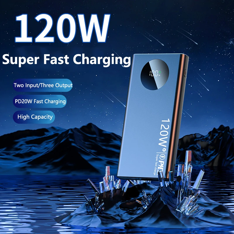 20000 mAh 120 W przenośny Power Bank szybkie ładowanie PowerBank Ultra cienka bateria zewnętrzna podwójny USB dla iPhone 16 zasilacz Xiaomi