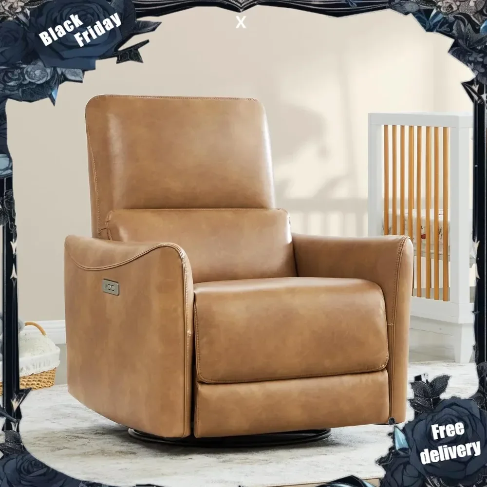 

Power Recliner Chair Swivel Glider, FSC Certified Upholstered Faux Leather Living Room Nursery Reclining Sofa Chair with Lumbar