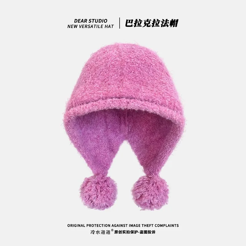 جديد الحلو لون الحلوى لطيف بوم بوم بالاكلافا القبعات للنساء الخريف والشتاء الدافئة تنوعا سدادات حماية الأذن بيني للرجال