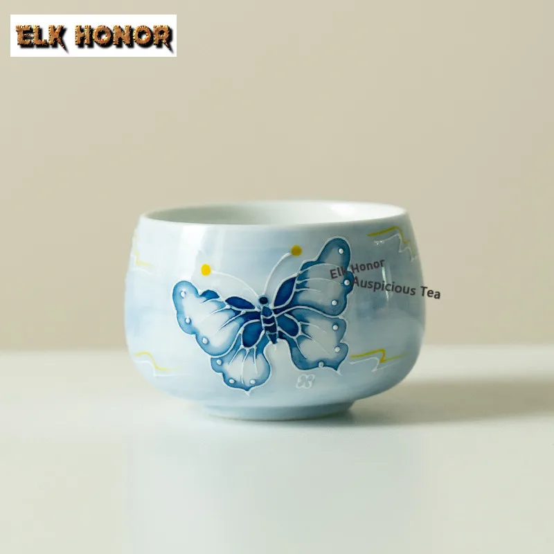 

150ml Hand Painted Butterfly Teacup Boutique Tea Bowl Beautiful Tea Cup Tea-tasting Meditation Cup Jianzhan Master Cups Craft