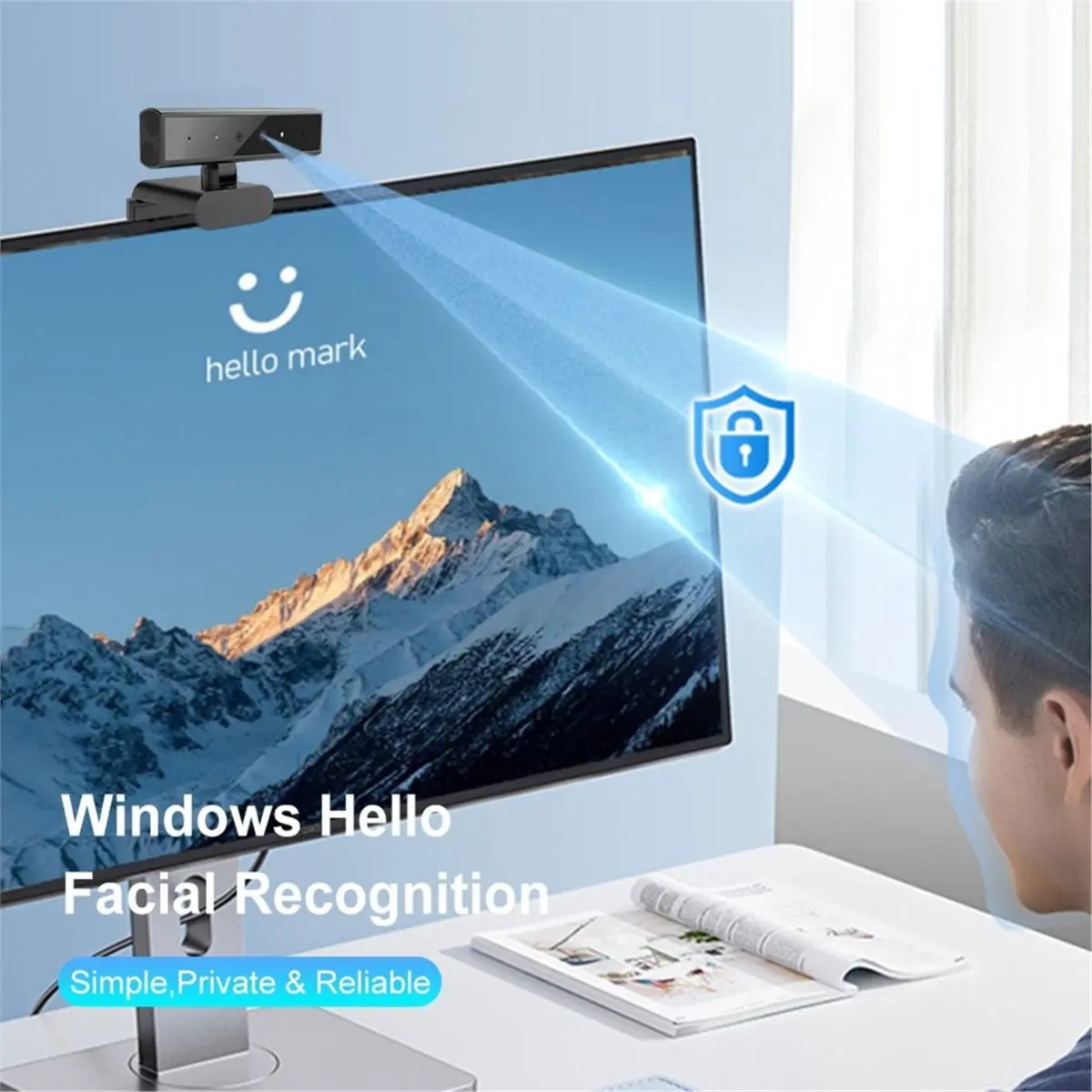“QUALITY EXCELLE“2K 4MP Recognition Webcam with Microphone for Hello Identification Login Web Camera for Laptop Computer