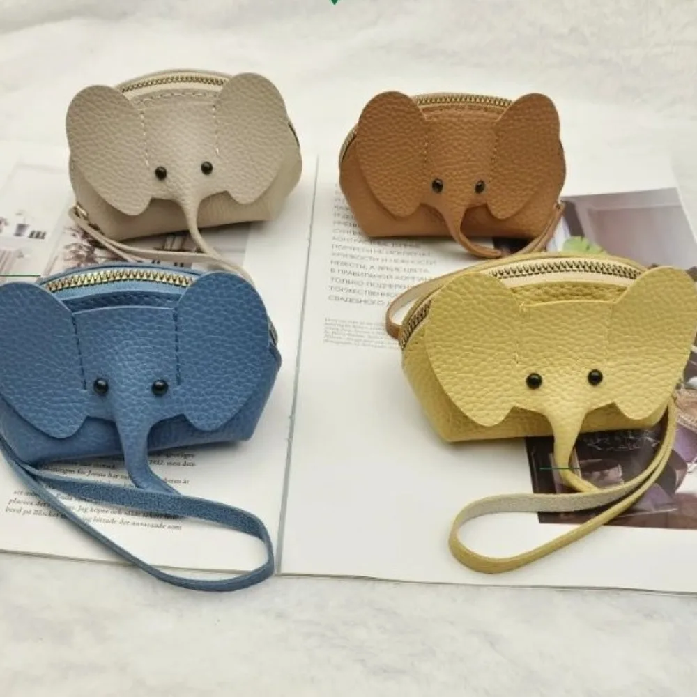 Fashion PU Elephant Bag Vintage Hasp Zipper Clutch Coin Purse with Loose Change Storage Solid Color Card Bag Home