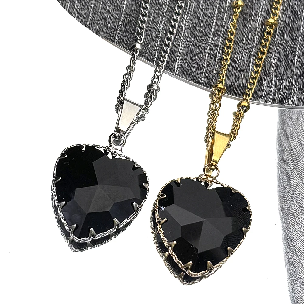 Gothic Punk Rotes Herz Glas Anhänger Halskette Halsband für Frauen Männer Edelstahl Gold Farbe Schlüsselbein Kette Halsketten Schmuck – Detail 1