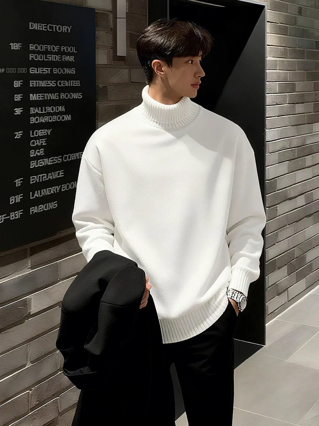 

Утепленный вязаный свитер с высоким воротником для мужчин, повседневный, с флисовой подкладкой, с отложным воротником, на осень-зиму