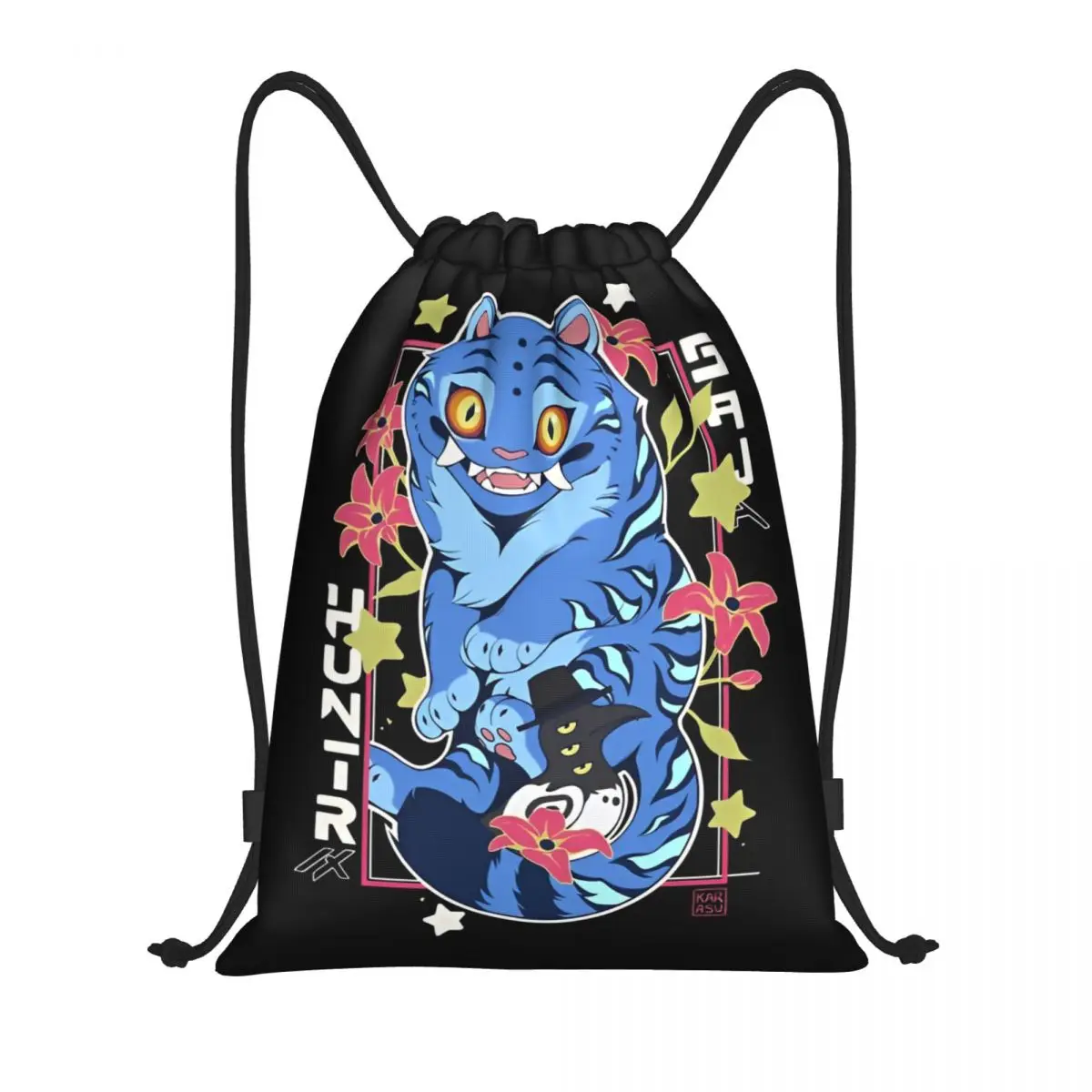 KPop Demon Hunters Huntrix Drawstring Bags Sports Backpack Gym Sackpack Blue Tiger String Bags for Cycling