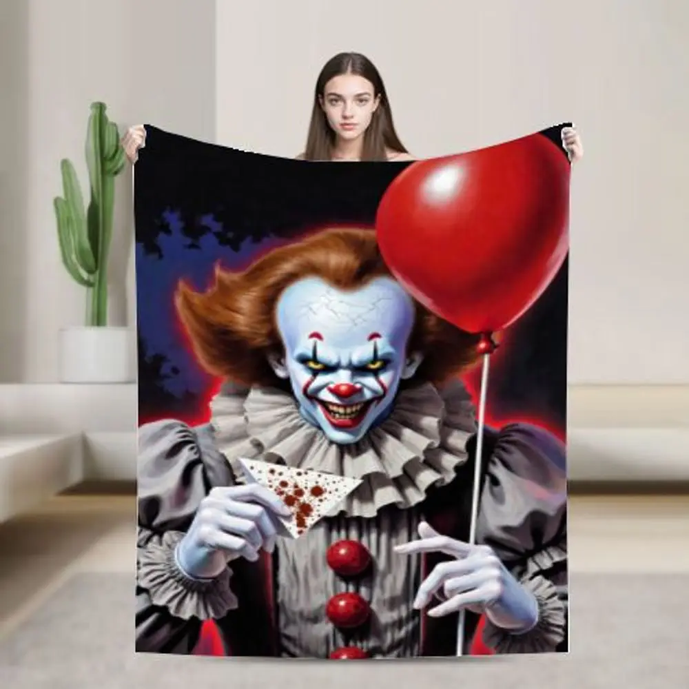 بطانية رمي المهرج المرعبة من Pennywise - صوف قطيفة ناعم بتصميم إيري، مثالية لديكور الهالوين، أريكة أو سرير مريحة،