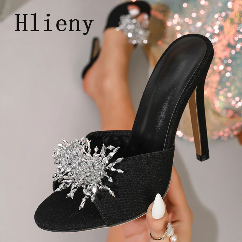 

Новые летние джинсовые шлепанцы Hlieny с открытым носком, женские модные туфли на тонком высоком каблуке, сексуальные уличные сандалии для вечеринок