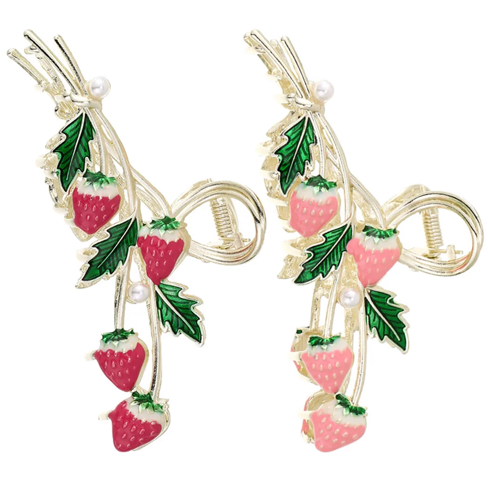 

2 Pcs Strawberry Barrettes Hair Pins Jaw Clips for Metal Claw The Flowers Thick Alloy Miss Women