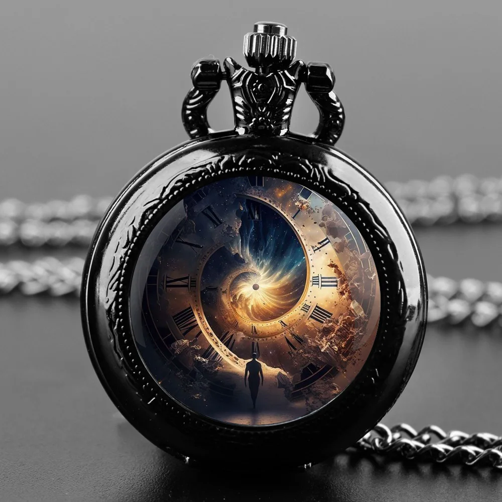 Vintage Time Machine Clock Design Quartz Pocket Watch Necklace Pendant Ideal Gift for Men & Women and Kids Pendant Birthday Gift