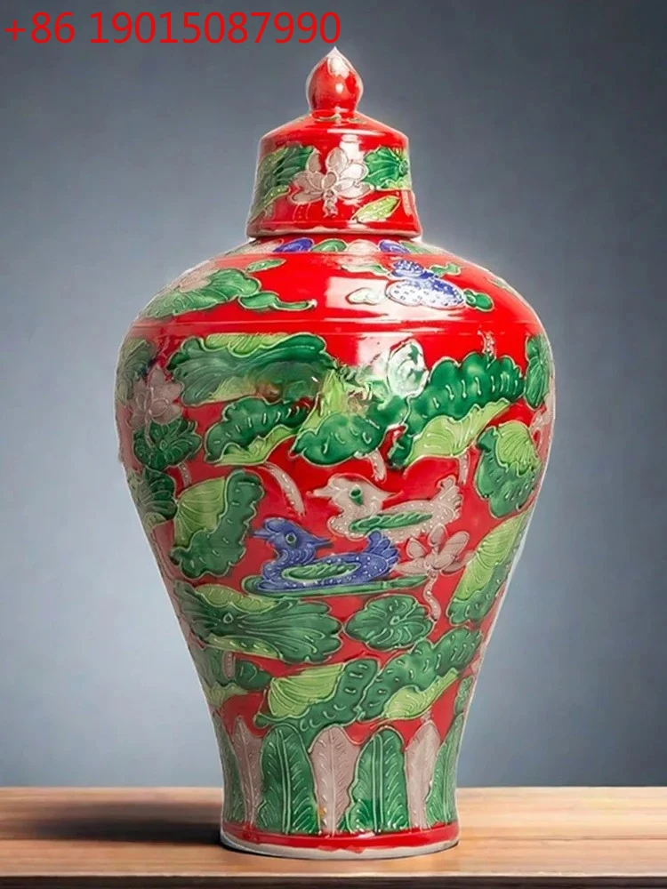 Jingdezhen Ceramic Vase New Chinese Opera Beads Temple Jar Home Living Room Entrance Curio Shelf Ornaments