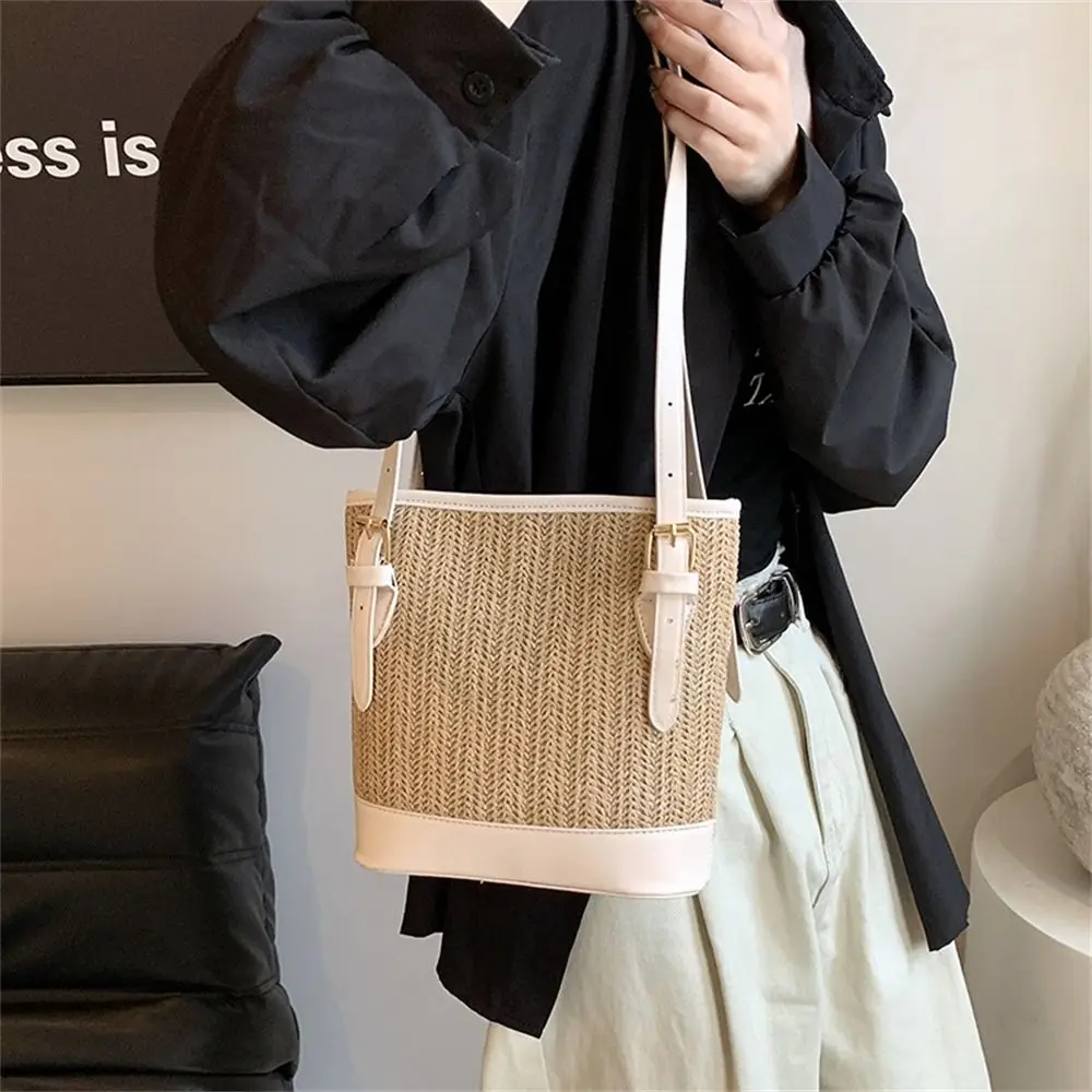 Borsa di paglia intrecciata moda treccia fatta a mano borsa a tracolla in Rattan di grande capacità donna ragazze