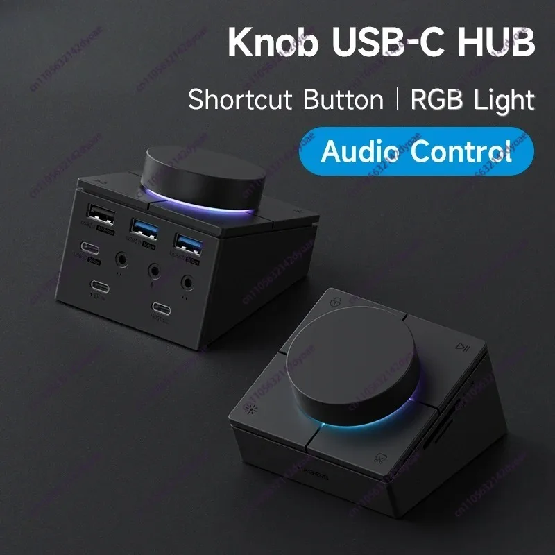 

USB-C Hub w/Shortcut Buttons & Volume Knob, Type-C Docking Station for Windows Laptop