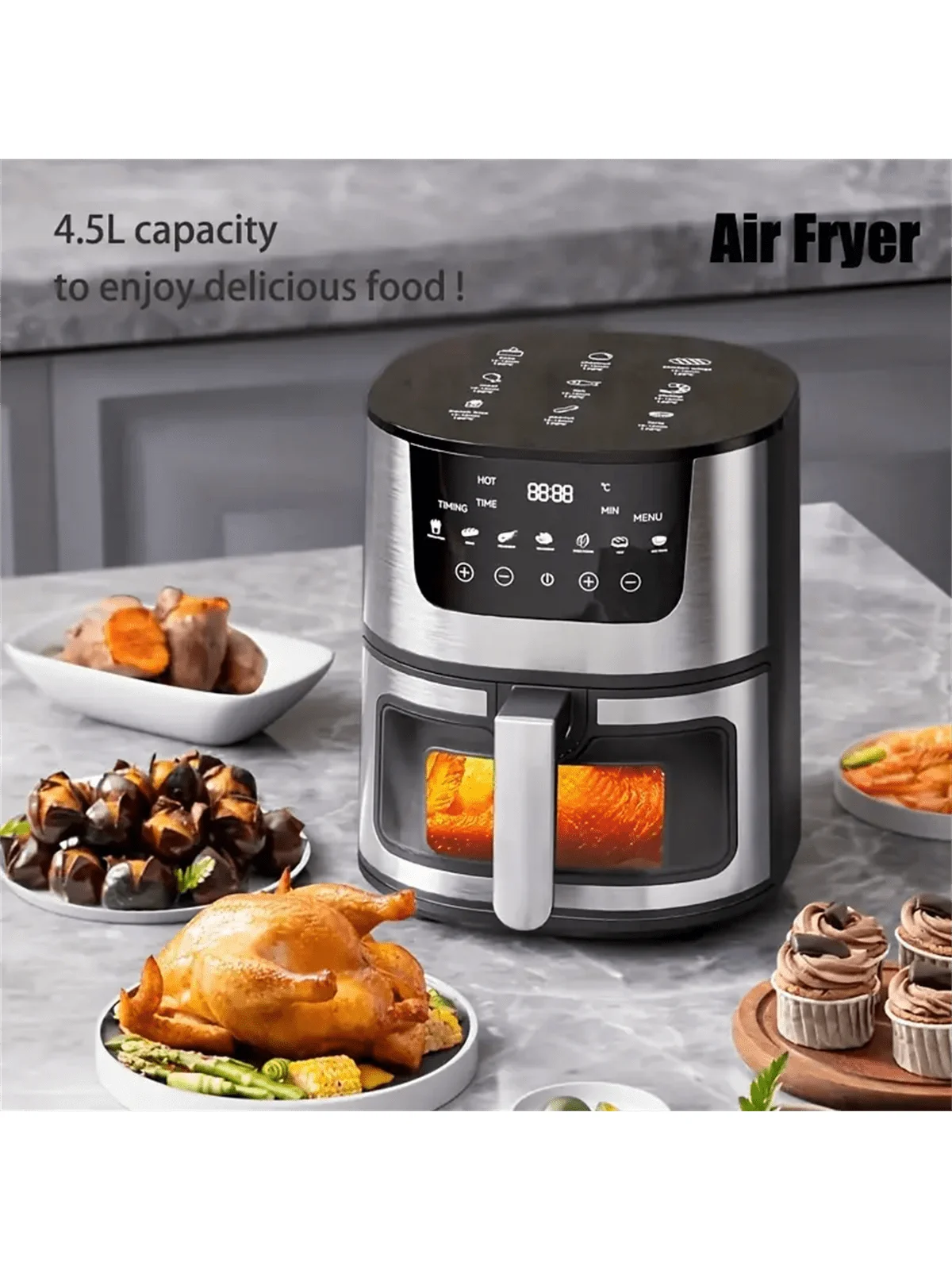 Smart Air Fryer Electric visual window 4.5L Oil-free Air Fryer Automatic Household Kitchen 360°Baking Convection Oven Air Fryers