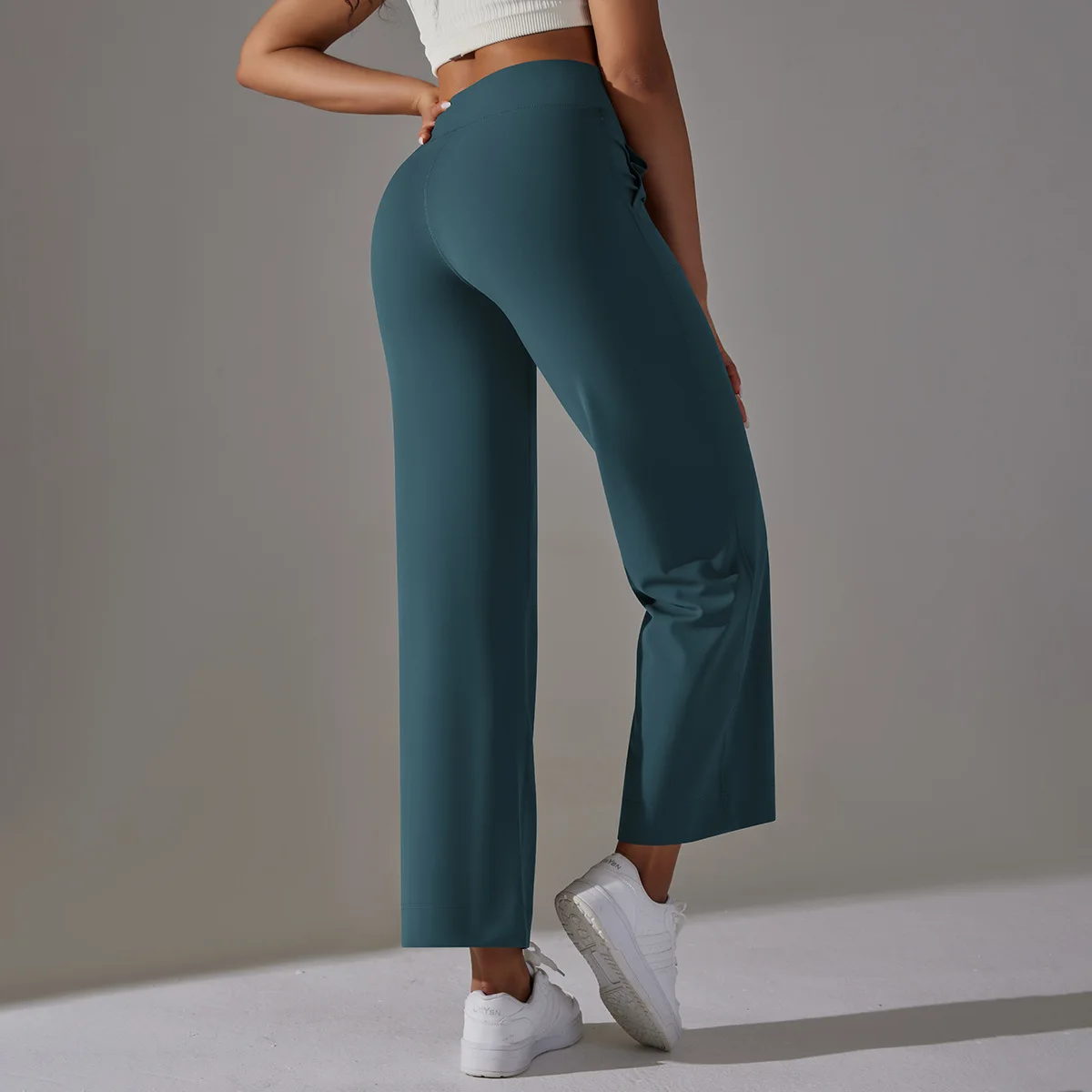 Wide Leg Pants With Pockets Drawstring Push-up Sports Trousers High Waist Women Flared Yoga Leggings For Fitness Running Joggers