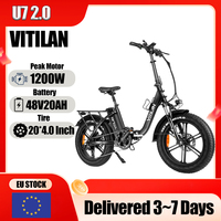 U7 2.0 E-Bike 1200W Peak Power 48V20Ah Lithium Battery All Terrain Electric Bicycle Aldult 20*4 Fat Tire City Fold Electric Bike