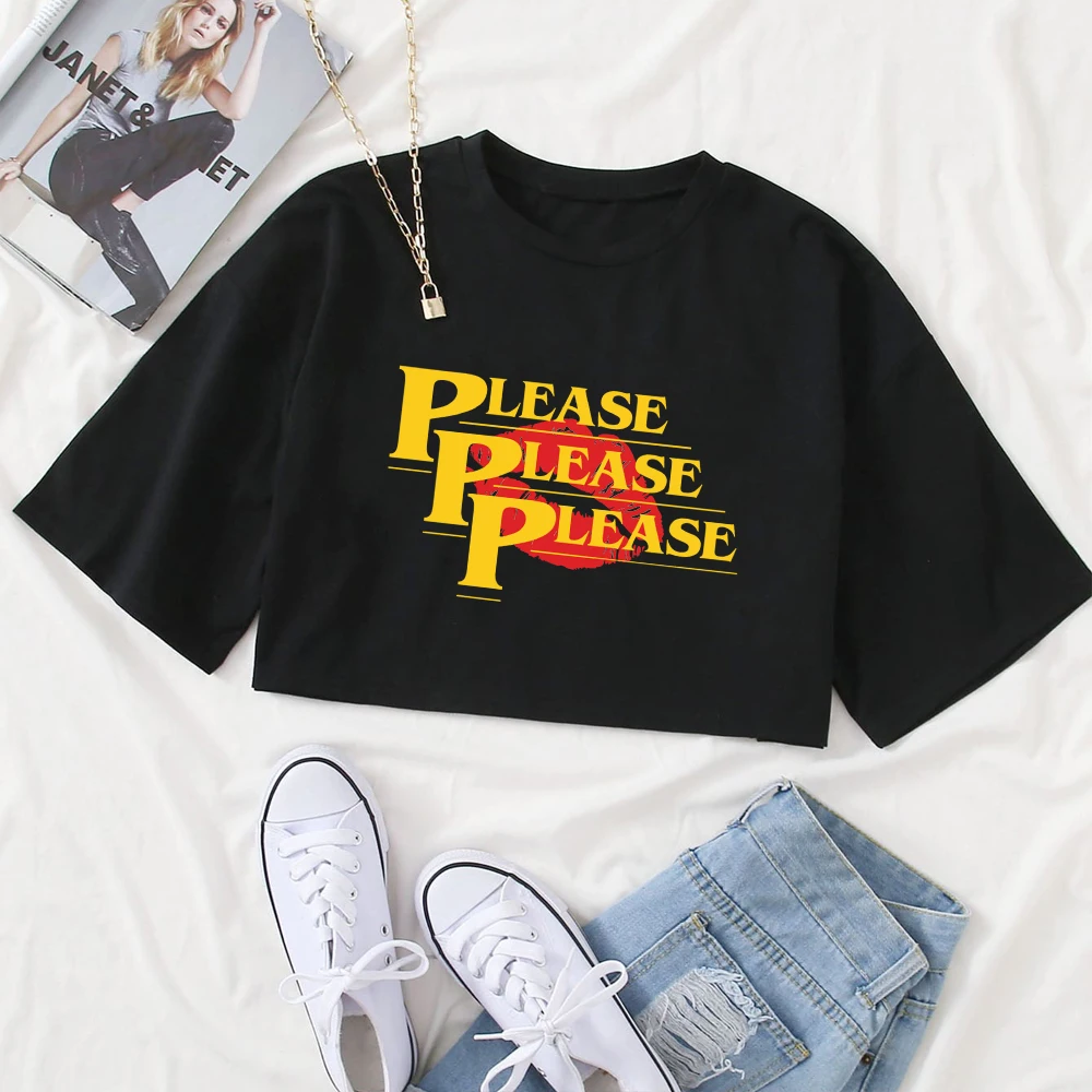 “Please Please Please” Lyrics Sabrina Carpenter Girls O-Neck Casual Women Crop Shirts for Fan Gift Tops