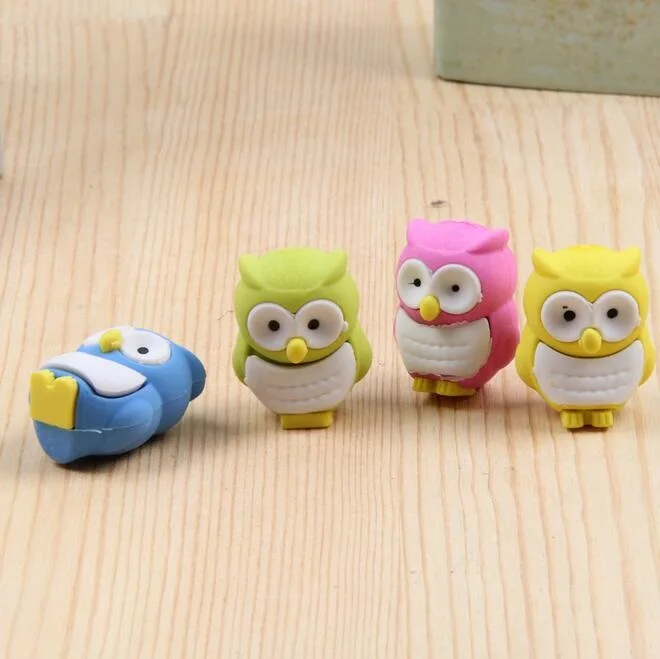 2pcs/lot Kawaii 3D Owl design non-toxic eraser students' gift prize Children's educational toys office school supplies