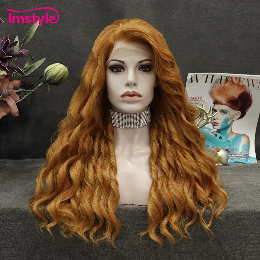 

Imstyle Рыжий Парик Синтетический Парик Фронта Шнурка Глубокая Волна Длинный Парик Шнурка Термостойкое Волокно Косплей Парики Для Женщин Синтетический Парик