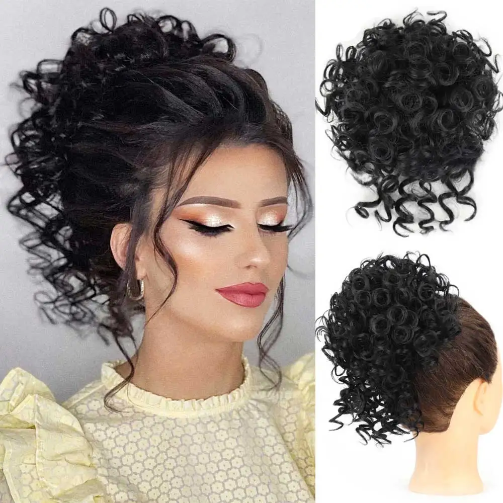 AZCalls EEN-Extensions de chignon court pour femme, postiche de cheveux Messy Bun, proximité élastique, Wstring adt Wave, grand chignon bouclé, utilisation 03