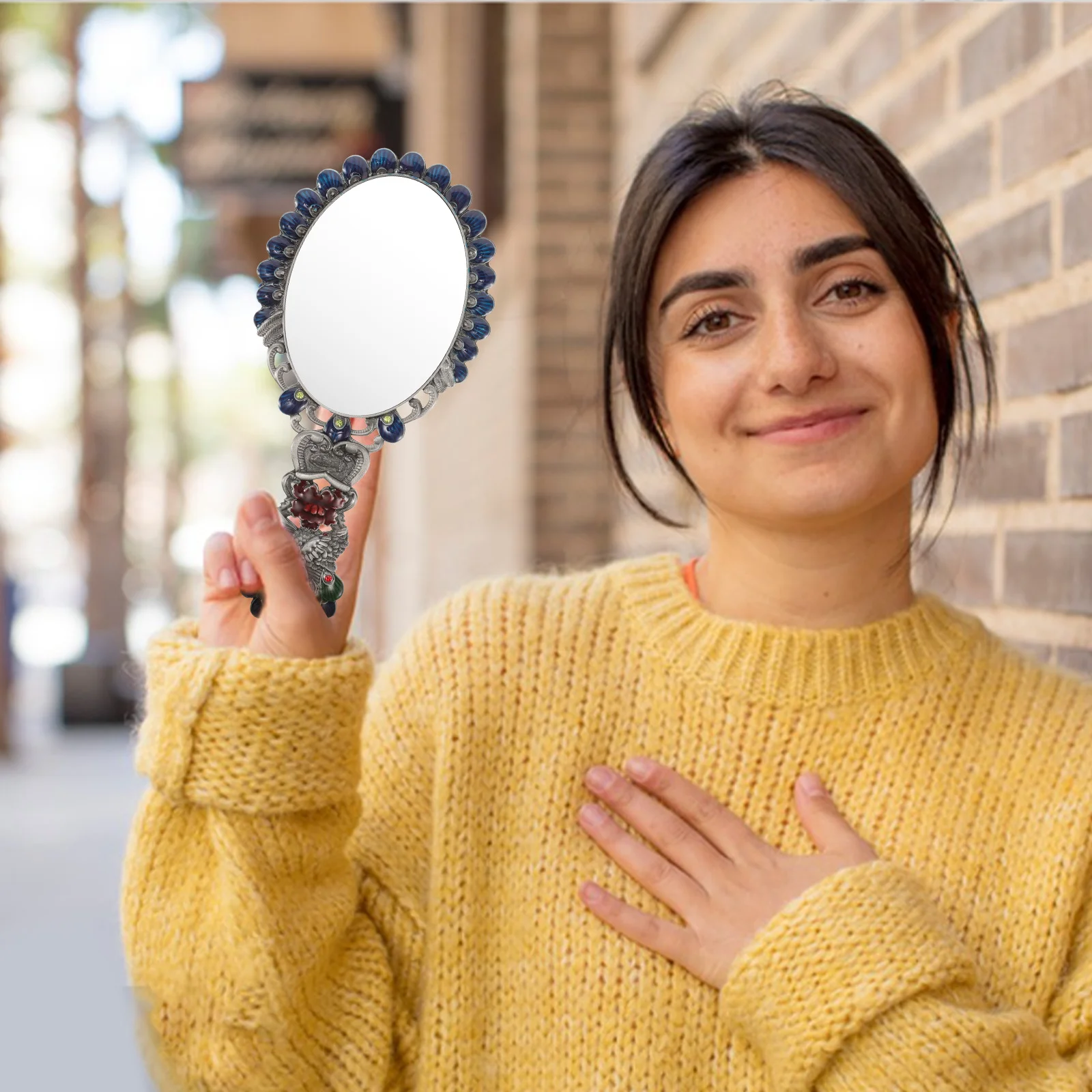 Vintage faltbarer kleiner Handspiegel Pfauen-Design tragbarer kompakter Spiegel für Kosmetik-Handspiegel