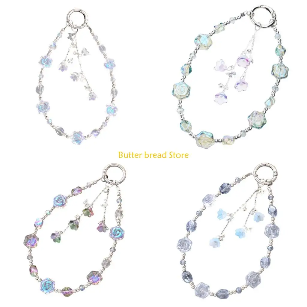 W89C Eye Catching Chain Handmade Beaded Cellphone Lanyard For Women Girls Telephone Strap Jewelry Drop-resistant