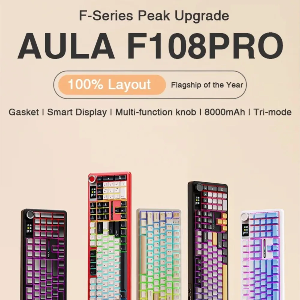 

AULA F108 Keyboard Macro Gaming Hot Swap Wireless Bluetooth Tri-Mode Custom Mechanical Keyboard PC E-sports Accessories Gifts