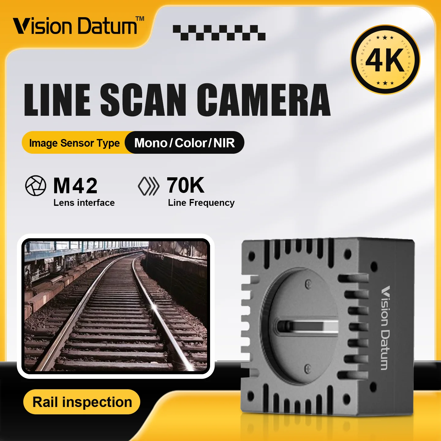 4096×4 Precise Imaging Processing 7μm 10GigE 70 kHz Industrial RGB+NIR TDI Line Scan Camera M42 For Silicon Wafer Inspection