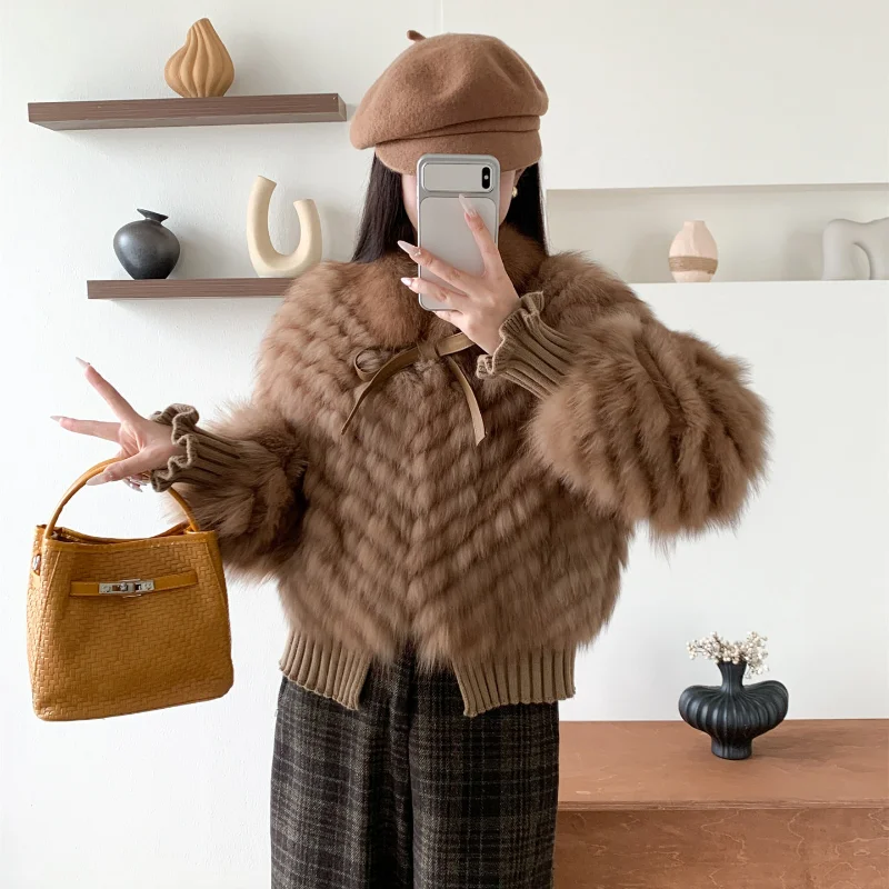 Winter Real Fox Fur Coat Women 2026 New Fashion Natural Fox Fur Strip Sewed Toghter Coat In Winter Women's Fur Coats Jackets