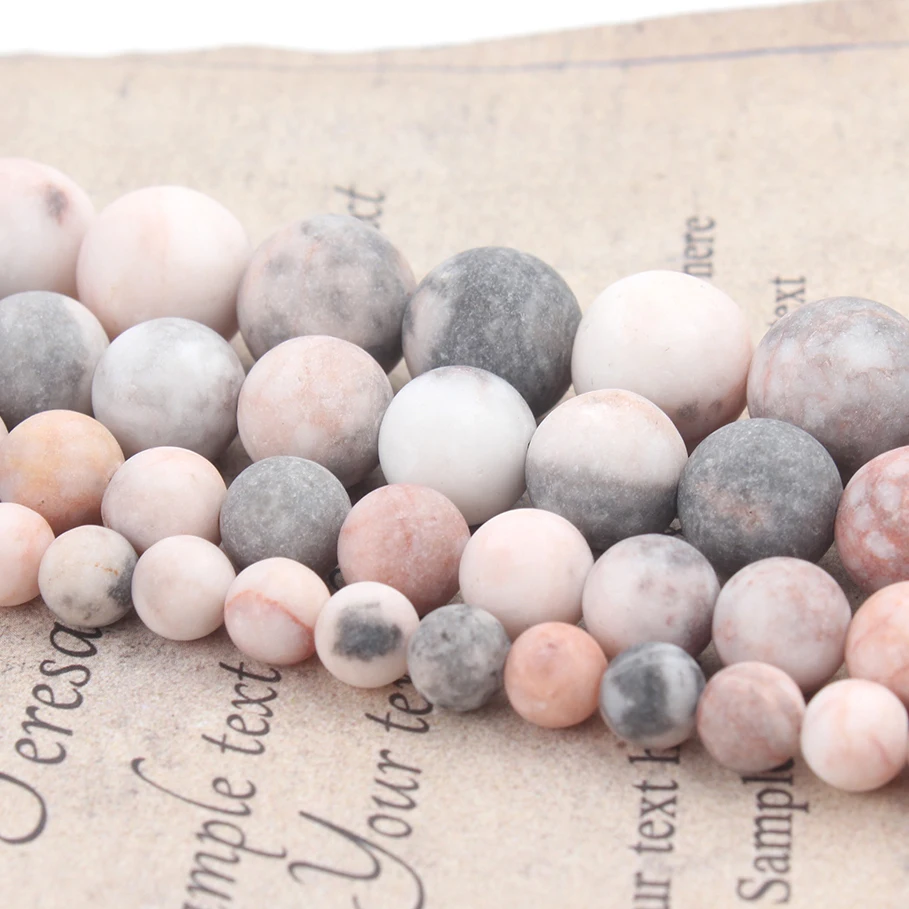 Natural Matte Stone Beads Dull Polish Pink Zebra Jaspers Tiger Eye Mineral Beads for Jewelry Making DIY Bracelet 15''