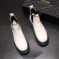 British style men leisure chelsea boots brand designer black white shoes party banquet dress original leather ankle botas hombre