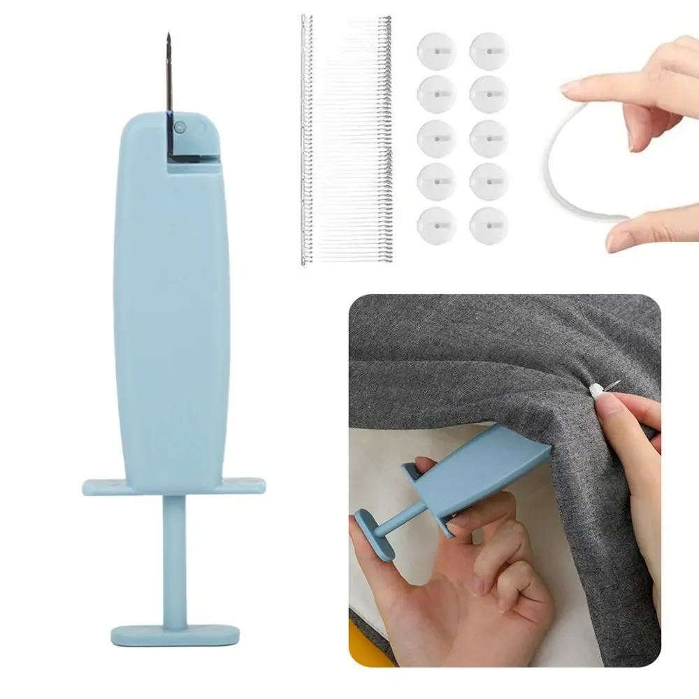 Edging Quick Clothing Fixer with 200pcs Fasteners Easy To Use Micro Tagging Stitch Tool Mini Handheld Sewing Fixer for Bed Sheet