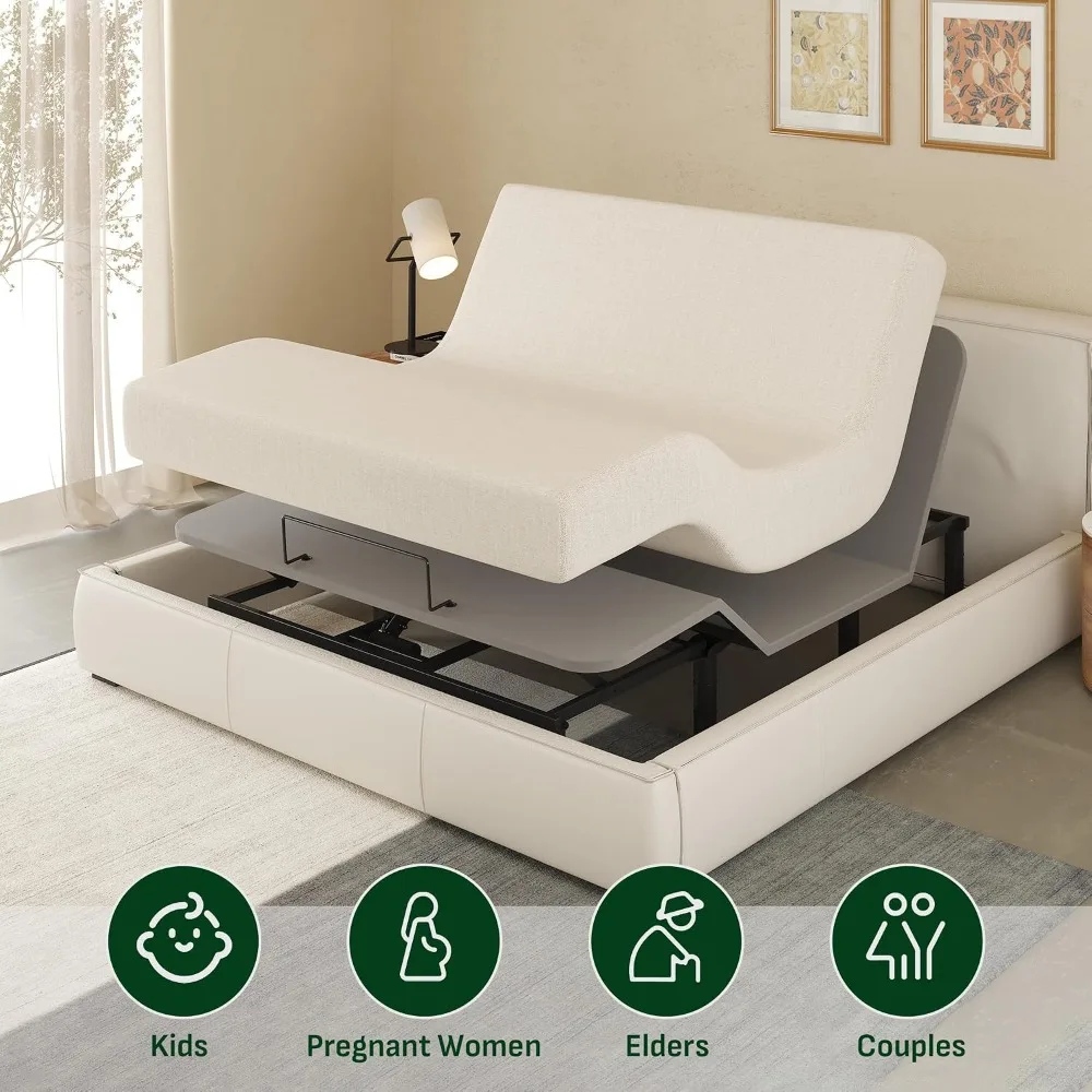 Queen Electric Adjustable Bed Base Oxford Fabric Head & Foot Incline 3 Leg Height Options, Custom