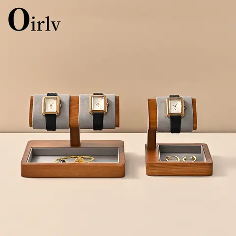 Oirlv soporte de exhibición de reloj de madera de moda en forma de T con estante organizador de joyería de microfibra soporte de reloj de almacenamiento de anillo de pulsera nuevo