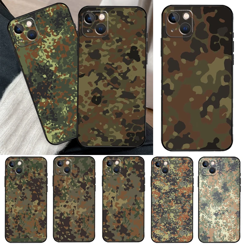 Flecktarn Camouflage Camo Case dla iPhone 12 11 13 14 15 16 Pro Max Mini Cover dla iPhone XR X XS Max Plus Etui na telefon