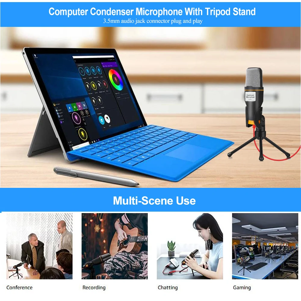 Wired Computer Microphone Portable Plug Play Studio Podcast Singing Recording Noise Reduction Desktop Condenser Sound Microphone