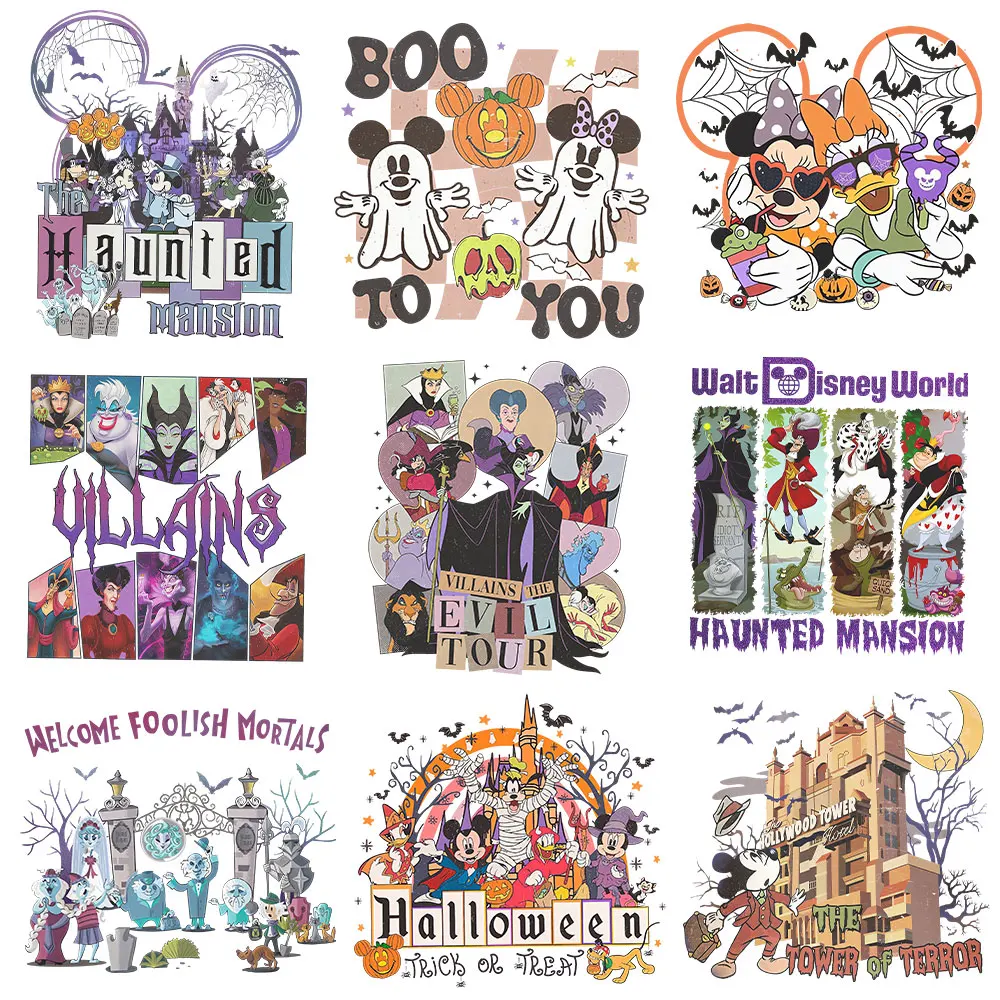 

Halloween Party Spooky Vibes Season Mickey Minnie Daisy Iron on Decals Thermal Transfer Stickers on Clothes