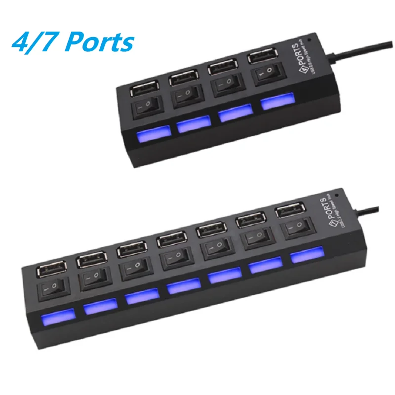 

USB Hub 2.0 Multi USB Port High Speed Hab With On/Off Independent Switch USB Splitter 4 / 7 Port Expander Multiple Power Adapt